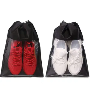 Bolsa de zapatos reutilizable con logotipo personalizado, bolsa de zapatos con ventana transparente, no tejida, dibujo de polvo