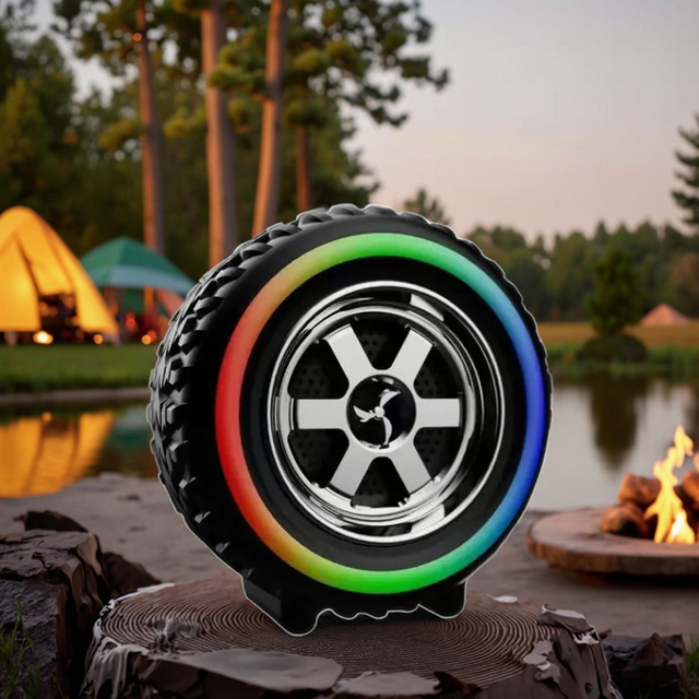 Mini Smart Portable War Wheel Audio Wireless Speaker with RGB LED Lighting New Colorful Tire BT Function Memory Card Support