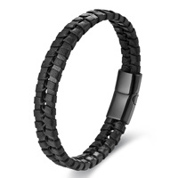 Noir argent plaqué cuir acier inoxydable hommes charme fermoir magnétique à la mode tressé bracelets mode cadeau accessoire