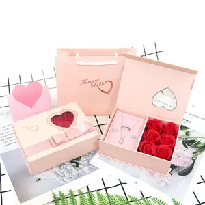 도매 핑크 판지 보석 상자 포장 책 유형 선물 상자 장미 리본