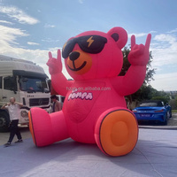 Ours rose gonflable personnalisé en forme d'animal de dessin animé avec lunettes de soleil pour la promotion publicitaire, les activités thématiques personnalisées, les fêtes