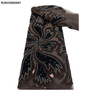 Abito da festa in velluto con perline in <span class=keywords><strong>Tulle</strong></span> francese <span class=keywords><strong>tessuto</strong></span> di pizzo bellissimo velluto <span class=keywords><strong>rosso</strong></span> con fiori ricamati con paillettes - Product Image 2