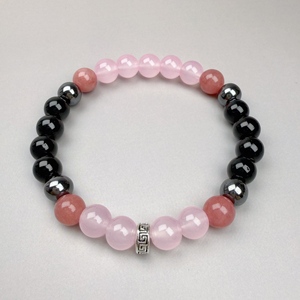 Gelang 8mm wanita terlaris mode baru kristal merah muda lintas batas dan <span class=keywords><strong>Garnet</strong></span> dengan enam permata alami lainnya sebagai hadiah