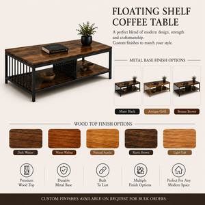 Table basse minimaliste avec étagère flottante et rangement multi-niveaux pour un salon moderne - Product Image 2