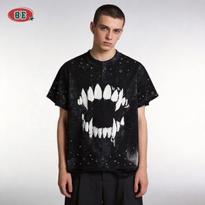 T-Shirt Vintage Personalizzata con Logo, <span class=keywords><strong>Taglie</strong></span> Grandi, 100% Cotone Pesante, Stile Hip Hop con Ricamo, <span class=keywords><strong>Manica</strong></span> <span class=keywords><strong>Corta</strong></span> alla Moda - Product Image 3