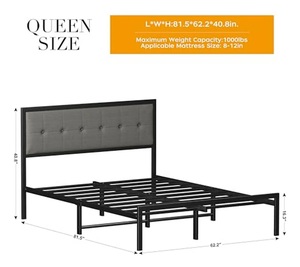Modern Grey Queen Panel Metal Platform <strong>Bed</strong> with Fabric Tufted Headboard and 10.62" <strong>Underbed</strong> Storage - Product Image 5