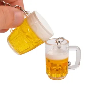 Lilangda Beer Mug Keychain Simulation PVC Mini Bowl DIY Handmade Food Play Accessories Cup Transparent Plastic Light Keychain