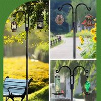 Support de suspension pour plantes de jardin en fer, robuste, avec revêtement en poudre, à double crochet de berger, 5 fourches de base, réglable pour paniers suspendus