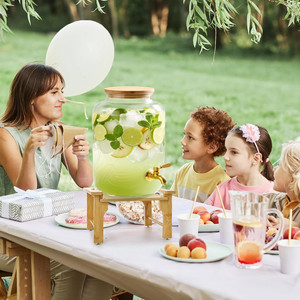 पानी के जूग ग्लास वाटर पिचर बेस में फिट बैठता है प्राकृतिक बांस पेय पदार्थ डिस्पेंसर स्टैंड - Product Image 2