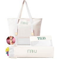 Sac de Mahjong en toile trois pièces, motif lettres, tendance transfrontalière, grande capacité, portable, durable, écologique, unisexe, pour tuiles de Mahjong