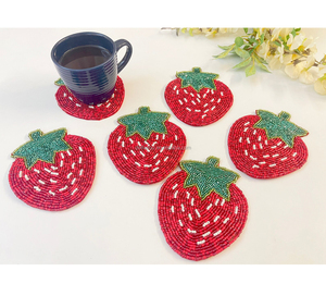 Red Strawberry Mat Luxury Handmade <b>Beaded</b> <b>Placemats</b> Table Mat Hand <b>Beaded</b> Embroidery Strawberry Mug Rug Coasters for Gift Items - Product Image 1