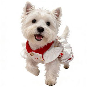 Lindo Vestido de Princesa para Perro con Encaje de Puntos y Volantes |   Lazo Moderno Rojo y <span class=keywords><strong>Blanco</strong></span> de Verano para Perros Pequeños/<span class=keywords><strong>Schnauzer</strong></span> - Product Image 5