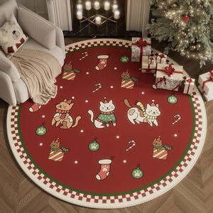 Tapis rond en fausse laine motif renne de noël confortable parfait pour salon canapé Table basse décor à la maison de vacances - Product Image 5