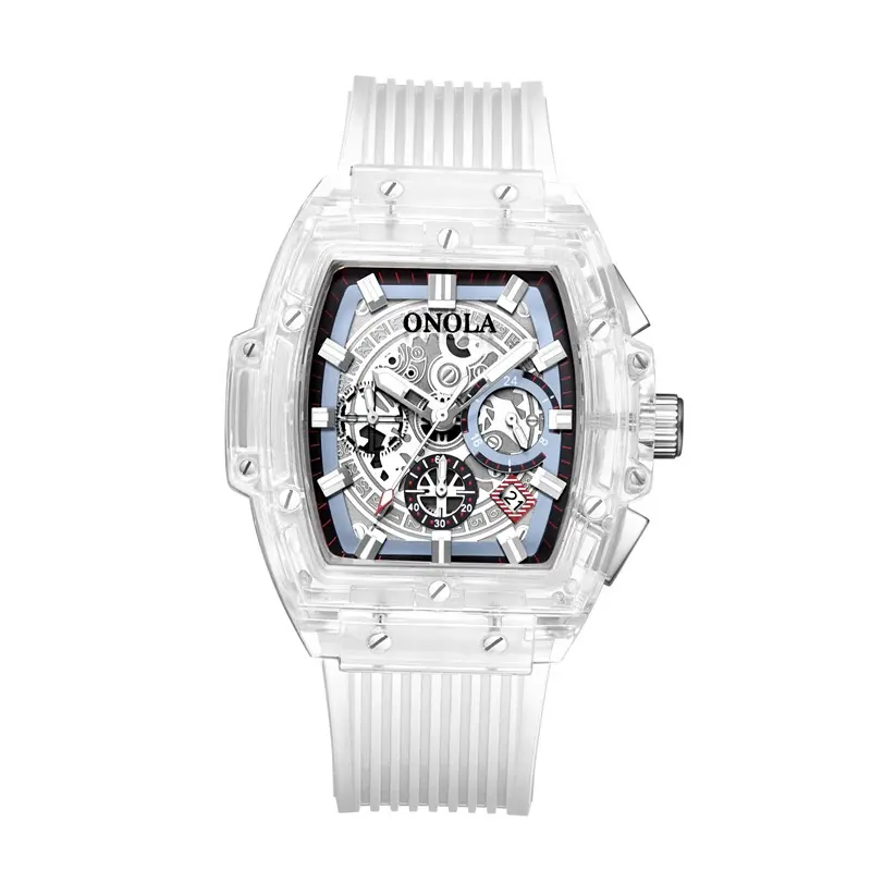 Top Brand Original ONOLA 6811 Silicone Sports Transparent Watch Luminous Chronograph Quartz Watches Men Wrist