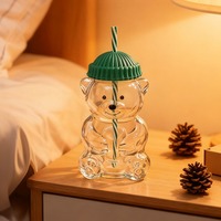 Gobelet en verre borosilicate résistant à la chaleur avec couvercle et poignée, design moderne pour boissons froides et café, petit ours, vente chaude