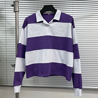 Chemise ample à rayures brodées vintage QIANSHI, style streetwear personnalisé, manches longues, polo de rugby pour homme