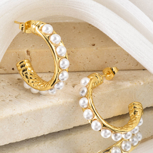 Pendientes de Aro de Perlas de Acero Inoxidable Chapados en Oro de 18K, Resistentes al Agua, Sin Deslustre, Joyería Minimalista Diaria para Mujer - Product Image 1