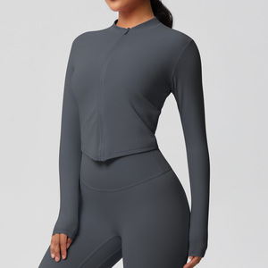 Chaqueta de invierno de secado rápido para correr Fitness, abrigo deportivo ajustado de manga larga con cremallera para gimnasio, de Fitness Top, chaqueta de Yoga para mujer - Product Image 5