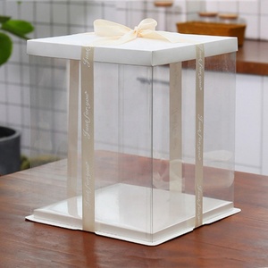 New Thick Customized Food Grade White Cardboard Party Birthday Wedding Luxurious Transparent PET Cake <b>Box</b> - Product Image 3