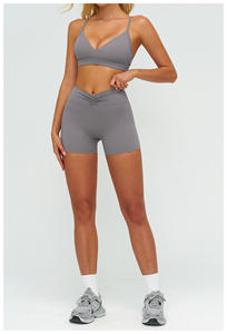 Ensemble de sport d'extérieur avec logo personnalisé, finition brossée, comprenant un soutien-gorge de yoga sans manches ajouré et un legging respirant uni taille haute à effet push-up - Product Image 2