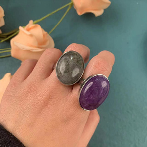 Nouveaux arrivages de cristaux réglables bijoux de guérison de forme ovale naturel coloré mixte cristaux de <span class=keywords><strong>quartz</strong></span> anneaux pour cadeau - Product Image 4