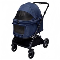 Poussette pour animaux à 4 roues avec 3 fenêtres, pliable d'une seule main, doublure lavable, grand espace, chariot de voyage pour chien et chat avec panier de rangement