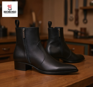 Stivali Chelsea di lusso classici da <span class=keywords><strong>uomo</strong></span> in <span class=keywords><strong>pelle</strong></span> nera con punta a punta e tacco grosso con tacco alto e suola in gomma - Product Image 1