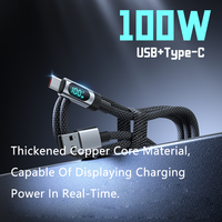 Câble de Données Tressé USB A Mâle vers USB C Mâle avec Écran LED, Charge Rapide 100W pour Téléphone, 1M