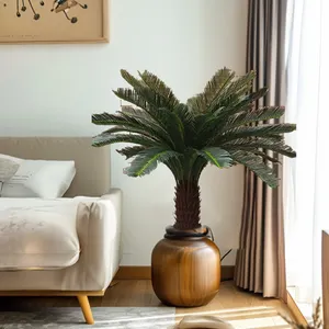 Sago Palm Care plantas artificiales Palmera Plástico Faux Bonsai Tree con Maceta Simulación Plantas