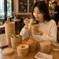 Gobelet à soupe jetable en kraft, logo personnalisable, matériau de qualité alimentaire, qualité supérieure, usage en restaurant, crème glacée, anti-fuite