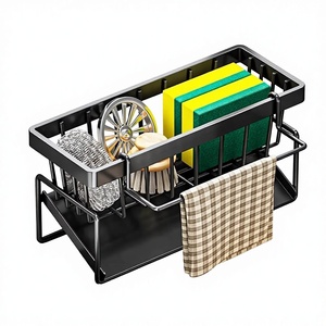 Étagère de rangement pour évier en ABS à double niveau avec barre porte-serviettes pour éponge et brosse, étagère de rangement pour <span class=keywords><strong>cuisine</strong></span> - Product Image 1