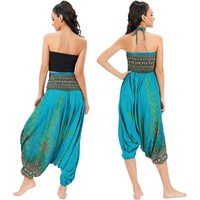 Pantalons Harem Hippie pour Femmes, Salopette Baggy à Motif Paon, Bloomers de Danse, Combinaison Ethnique, Pantalon Indien Gypsy, Vêtement Bohème