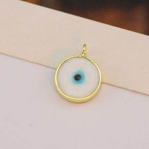 JF7371 Plaqué or Multicolore Lampwork Verre Evil Nazar Eye Coin Rond Charme Pendentifs Amulette Talisman <span class=keywords><strong>Protecteur</strong></span> Chanceux <span class=keywords><strong>Pendentif</strong></span> - Product Image 6