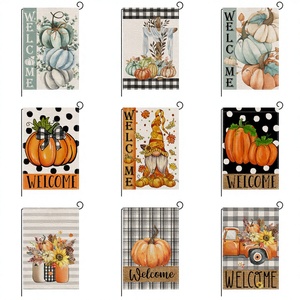 Polyester Garden Flag Autumn Pumpkin Rectangle Shape Iron Flagpole Courtyard Decorative <b>Small</b> Outdoor Display Flag - Product Image 2