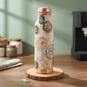 Holiday Hydration Copper Water <b>Bottle</b> With Floral Design Portable Drinkware For Travel - Product Image 1