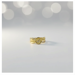 Exquisito Anillo de Filigrana de Oro Amarillo de 22K para Mujer con Centro Redondo Radiante y Diseño de Banda con Incrustaciones de Piedras Brillantes - Product Image 3