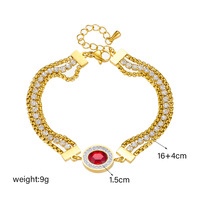 Bracelet fantaisie en acier inoxydable plaqué or 18 carats avec pierre précieuse rouge, fait à la main, chaînes superposées arrondies, bracelets tennis en CZ