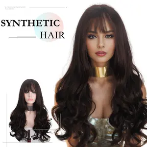Long Wavy Brunette Wigs for Women Chocolate Brown Synthetic Heat Resistant Hair