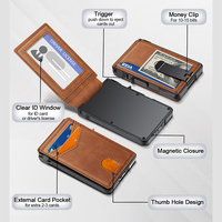 Dompet Kulit Asli Pria Model Slim Vintage Crazy Horse Gaya Minimalis dengan Pemblokir RFID untuk Kartu Pintar & Kartu Kredit