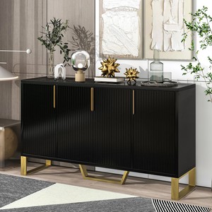 Modern Solid Wood <b>Sideboard</b> with Four Doors Adjustable Shelves Handles/Legs <b>for</b> <b>Kitchen</b> Dining Room & Living Room - Product Image 2