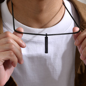 Custom Engraved Logo Stainless Steel Bar Pendant Necklace for Men High Polished <strong>Vertical</strong> Bar with Trendy Link <strong>Chain</strong> - Product Image 5
