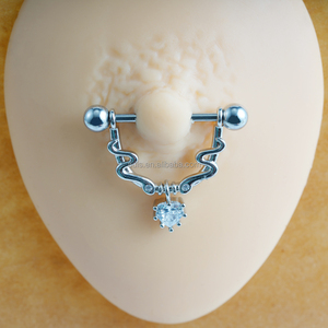 Joyas de <span class=keywords><strong>Piercing</strong></span> Corporal de Acero Inoxidable, Anillo en U para el Pecho, Barra para Pezón con Colgante de Corazón de Circonita Cúbica - Product Image 6