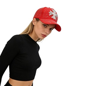Casquette de baseball en toile à 6 panneaux pour femme, style vintage, ornée de strass épars – Protection solaire ajustable, toutes saisons, décontractée, pour l'extérieur - Product Image 1