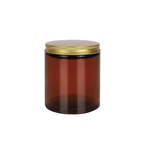 Wholesale Decorative Apothecary Round Brown Empty 100ml 250ml Matte Amber Glass Candle Jar with Metal lid