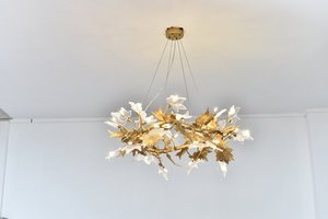 MEEROSEE De Luxe En Laiton Branche D'arbre Suspendu Luminaire Cuivre Feuilles D'érable <span class=keywords><strong>Lustre</strong></span> pour Hôtel Restaurant Café Décor MD92093 - Product Image 3