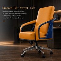 Chaise de bureau en cuir de luxe, accoudoirs en fibre de carbone bleus, siège orange, chaise pivotante pour salle de conférence, pour bureau, hauteur réglable