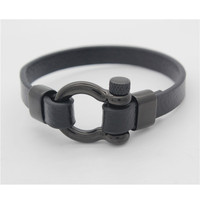 Bracelets pour hommes Manilles d'ancrage à vis en acier inoxydable Bracelet en cuir noir