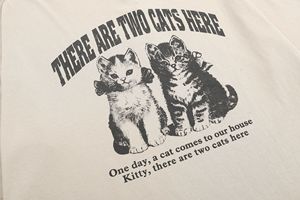 เสื้อยืดแขนสั้นสำหรับผู้ชายเสื้อยืดสตรีทแวร์ทรงหลวมลายการ์ตูนแมวซักแล้ว - Product Image 6