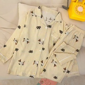 Ropa de dormir de algodón para <span class=keywords><strong>mujer</strong></span> para primavera otoño pijamas de manga larga cárdigan con solapa pantalones estampado 'Clouds' para el hogar TikTok Little Red - Product Image 2