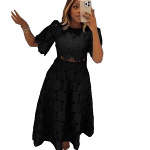 Abbigliamento da donna Boutique Street Wear t-shirt ricamata a manica corta e gonna lunga <span class=keywords><strong>Maxi</strong></span> - Product Image 3